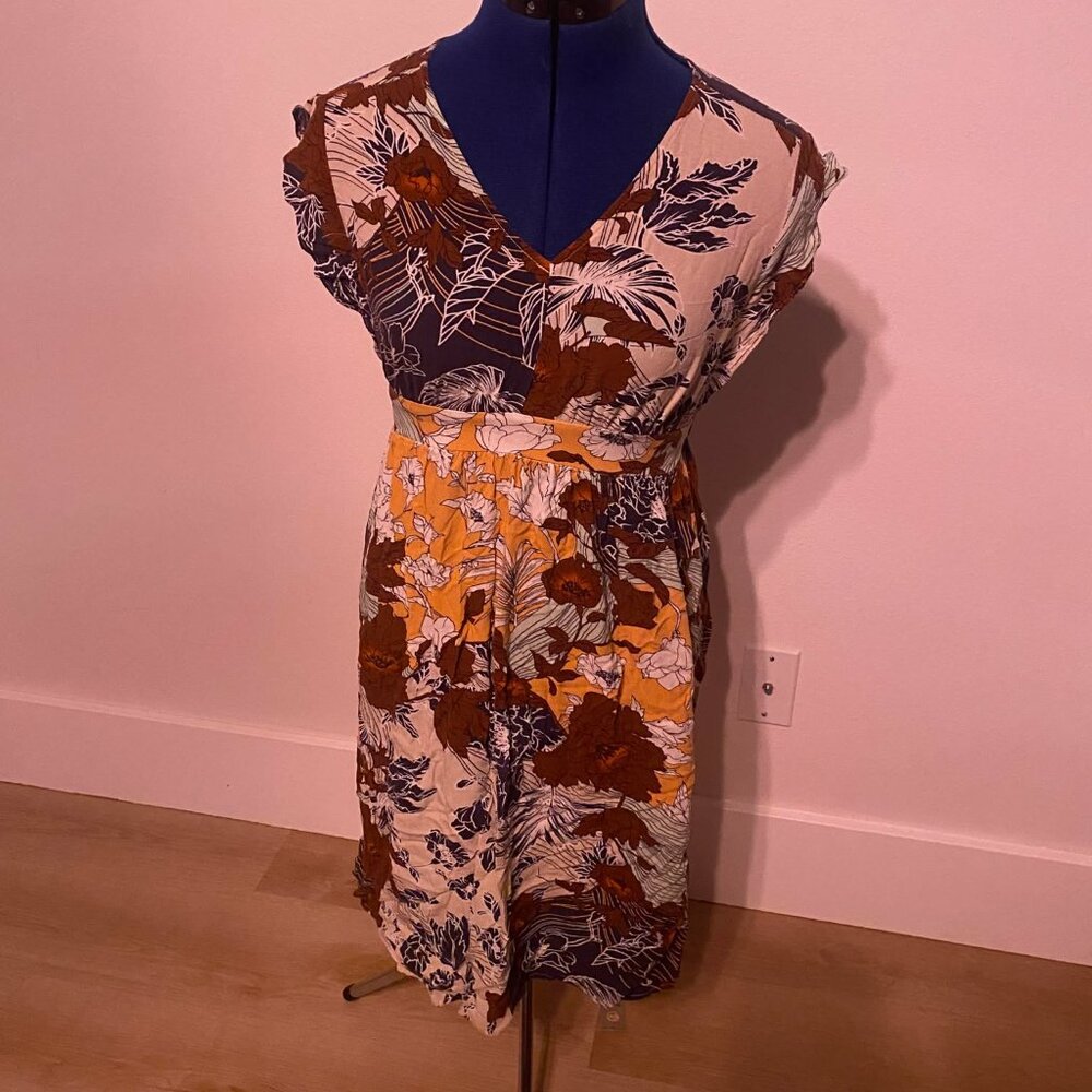Brown Navy White Floral Dress Open Back ONeill